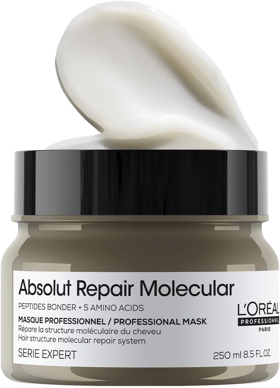 L'Oréal Professionnel Paris Absolut Repair Molecular Deep Repairing Cream Mask for Damaged Hair | Repairs Very Damaged Hair and Restores Strength With 2% Peptides Bonder & 5 Amino Acids, 250ml