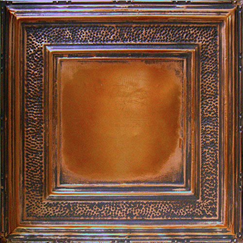 American Tin Ceilings [5 Pack Kit 24" X 24" 100% Tin Nail-Up Ceiling Tiles | Pattern #6 Copper Brushed Bronze Square Design With Hammered Border Texture For Ceilings & Kitchens #TOP5