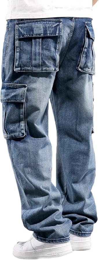 Nutriangee Men's Casual Baggy Cargo Workwear Jeans Loose Fit Straight Leg Hip Hop Denim Pants