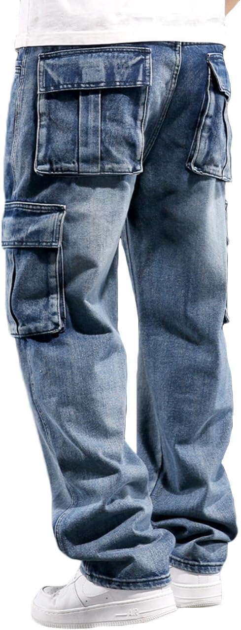 Nutriangee Men's Casual Baggy Cargo Workwear Jeans Loose Fit Straight Leg Hip Hop Denim Pants