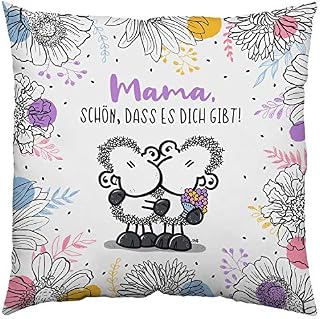 Sheepworld 46295 poduszka bawełniana Mama Schön DASS es Dich gibt, poduszka ozdobna 40 cm x 40 cm, wielokolorowa