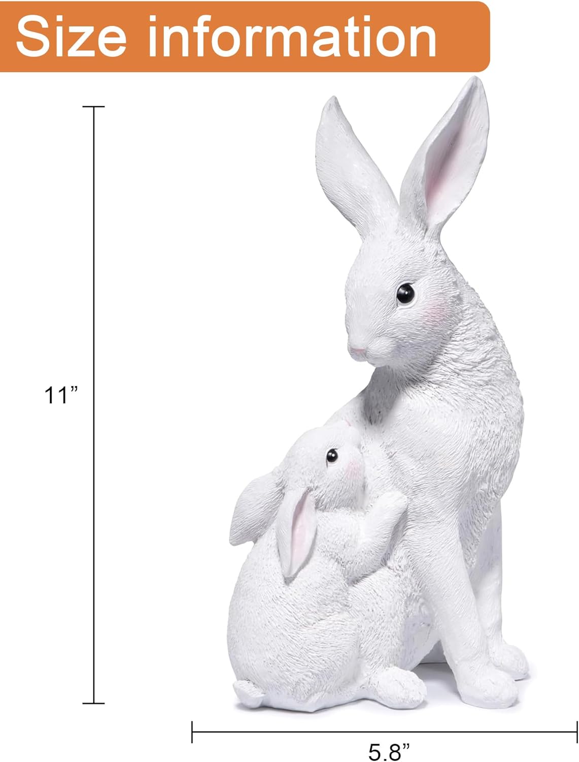 basen Outdoor White Bunny Figurines Mother and Baby Rabbit Resin Decor, Weather Resistant Garden Statue for Yard Patio Lawn, Easter Spring Decoration, Cute Animal Ornament for Home or Gift