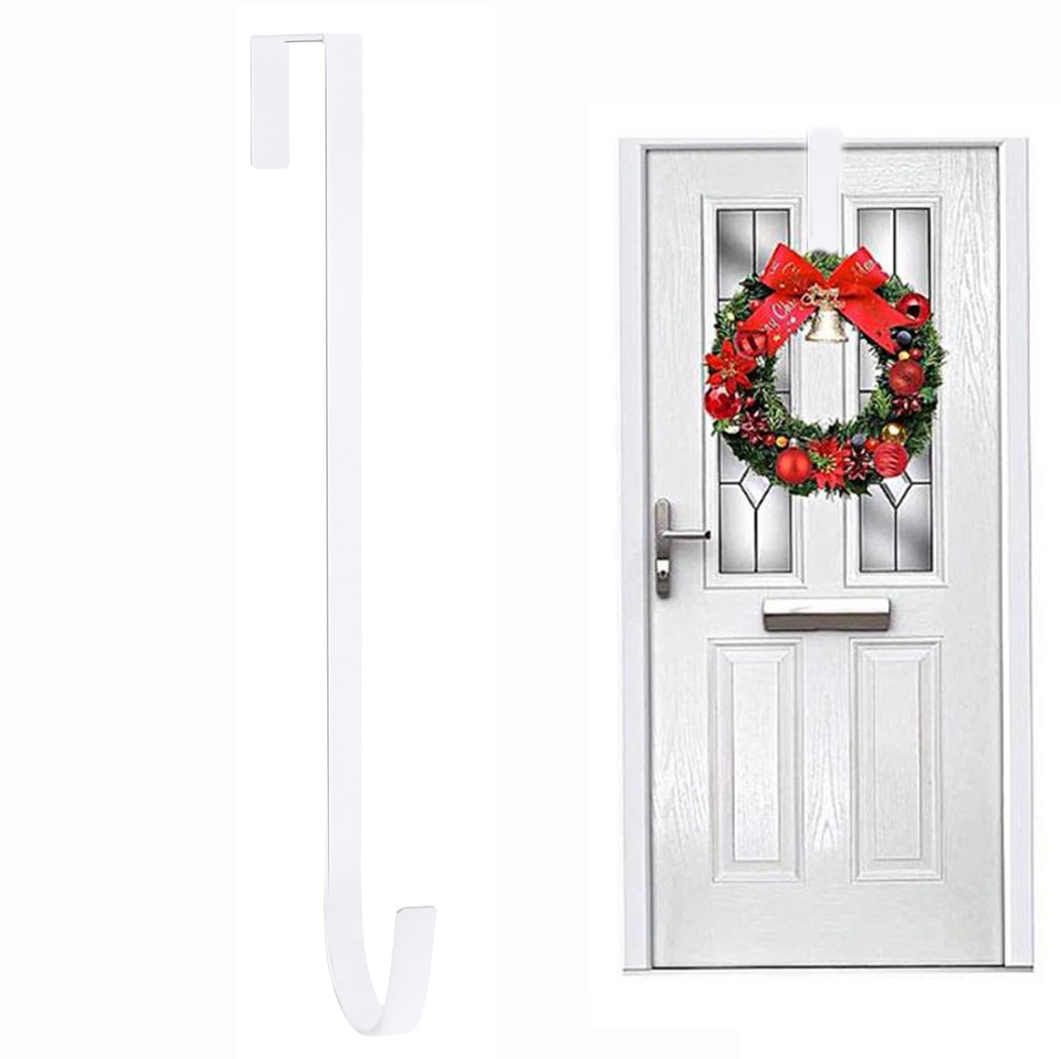 Christmas Wreath Hanger for Front Door,Metal Wreath Hanger,12 Inches White Over Hook Holder Non-Slip Hanging Hooks for Party Holiday,for Home Office Wall Wedding Wreaths or Decorations(White) — image 1