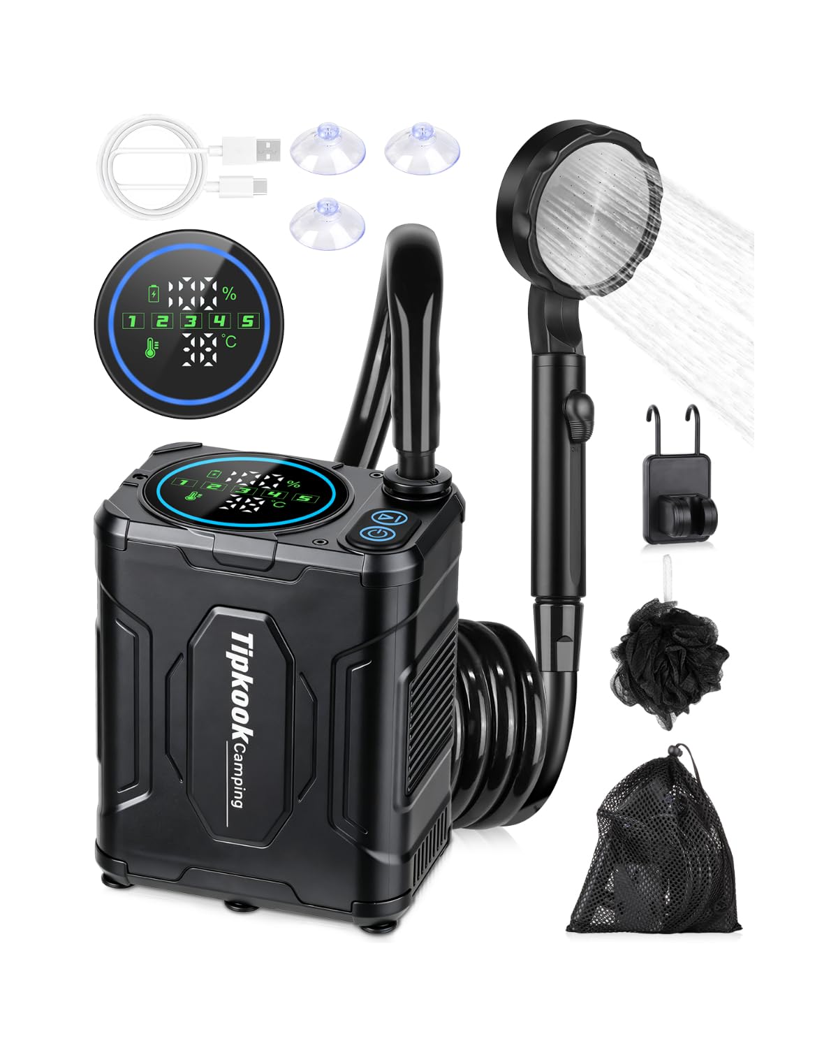 Doccia da Campeggio, [Aggiornata 13000mAh] Doccia Portatile, Ricaricabile USB, Doccia Pompa da Campeggio, per Animali Escursioni Spiaggia Giardino Lavaggio Auto