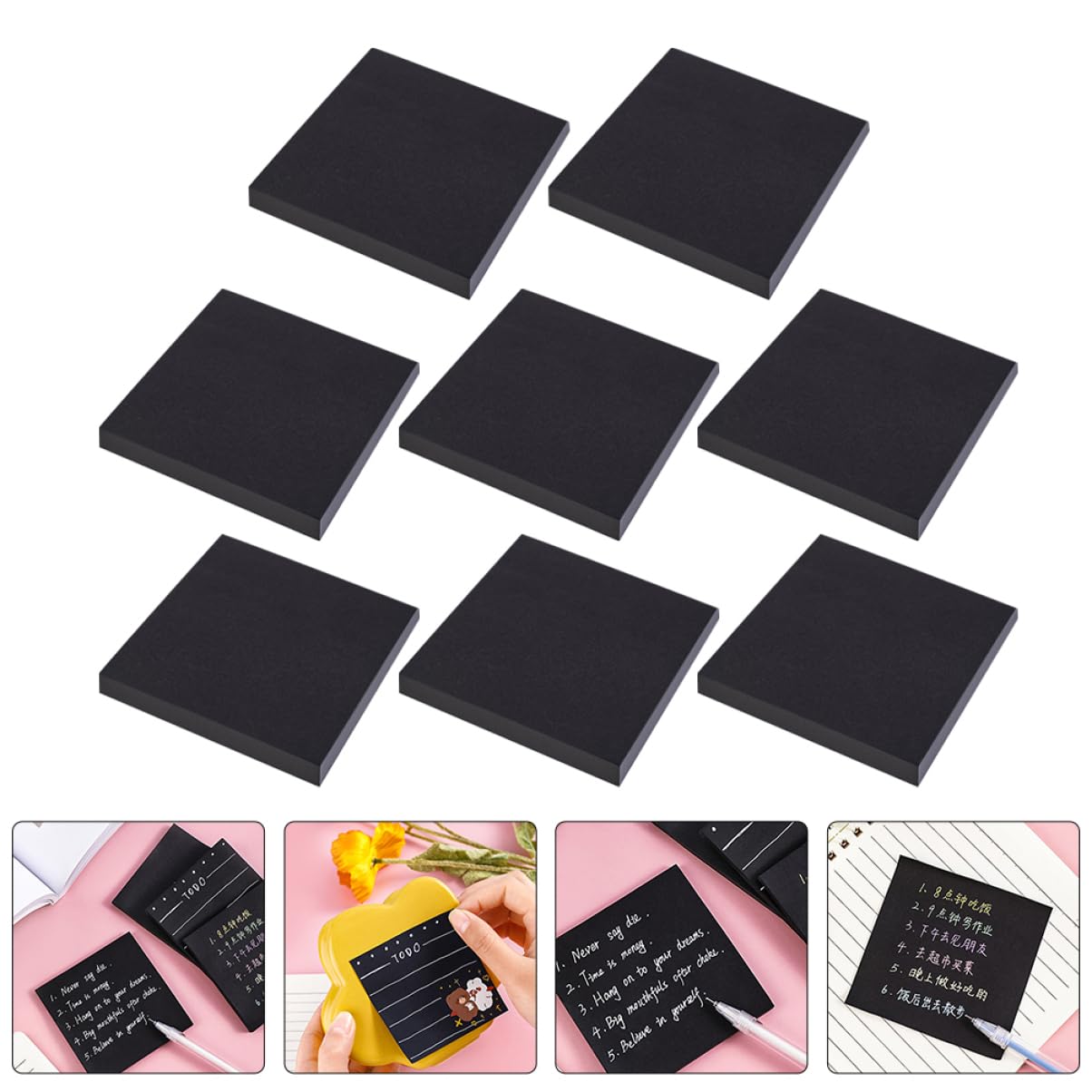 5 Ensembles Notes Autocollantes Noires Titulaire Planche Surligneurs Bande Adhésive Agrafe Pastel Crochet Bande Tableau Publier Des Notes Marqueurs Papier Black 8 Pièces * 5