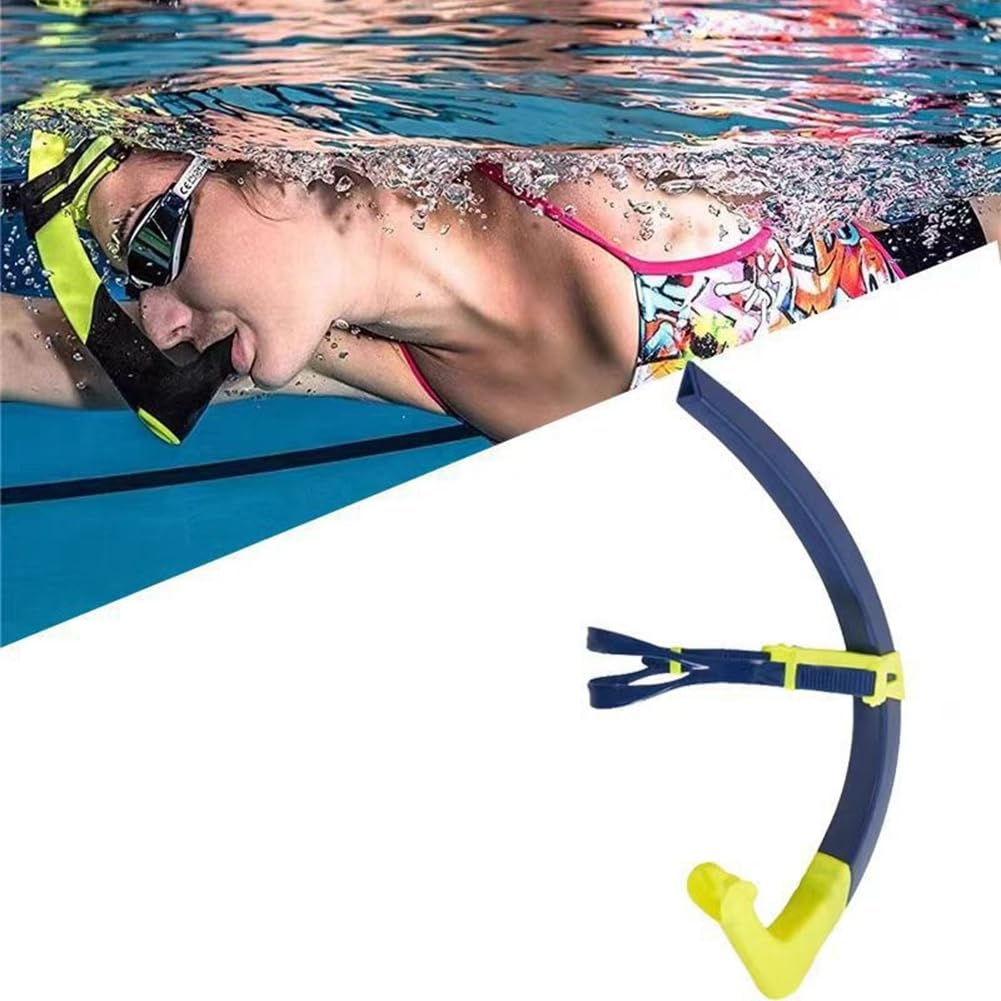 Tubo di respirazione frontale per adulti Freestyle nuoto boccaglio tubo con montaggio centrale, bocchino in silicone blu