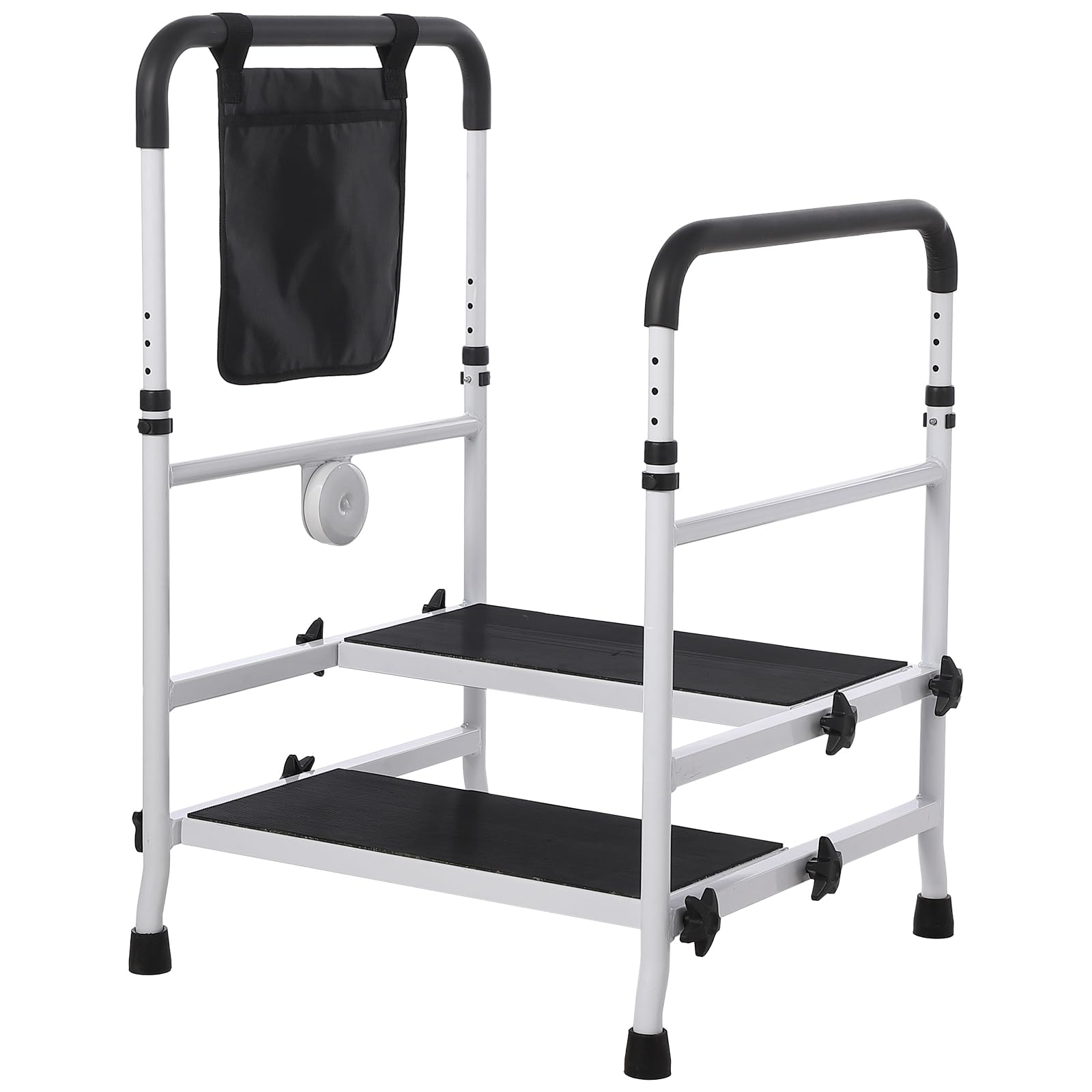 GarveeHome Robuster 2-Stufen Stahltritt Mit Verstellbarem Rutschfestem Geländer, 204 kg Tragfähigkeit, Bettnahe Mobilitätshilfe Für Senioren, ältere Oder Behinderte Personen, Schlafzimmer, Bad Küc