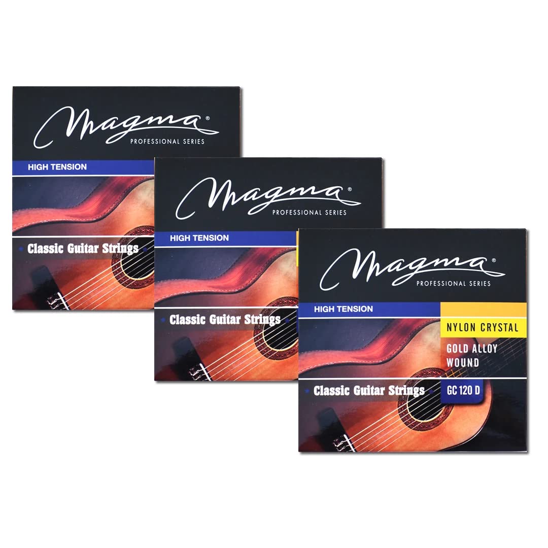 Magma Corde per chitarra classica ad alta tensione in nylon speciale cristallo e bronzo 85/15 in lega d'oro per chitarra acustica classica (GC120D) - 3 set
