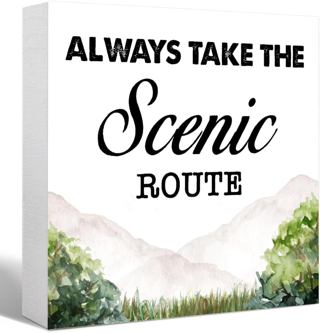 Scenic Route Box Sign 5x5 Inch Rustic Farmhouse Desk Decor