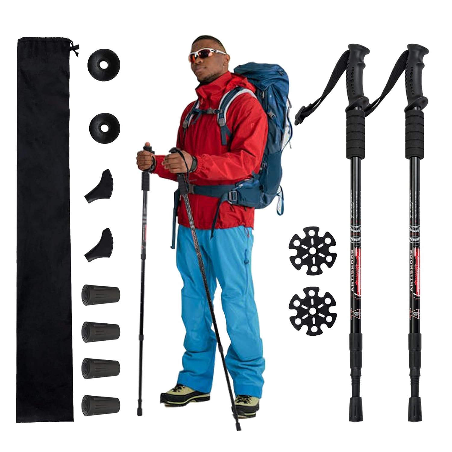 Trekking Poles – Lightweight Collapsible Hiking Poles, Shock-Absorbent Walking Sticks with All Terrain Accessories and Carry Bag (Silver 2 Pack)-image-42