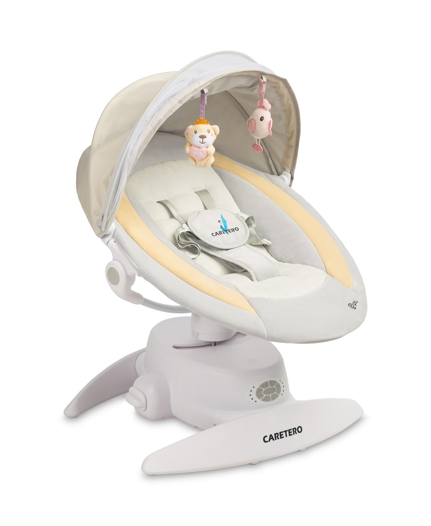 CARETERO - Babywippe Elektrisch Opti - Baby Schaukel Elektronisch mit DREI Funktionsmodi - 360 Grad - Moskitonetz - Intuitives Bedienfeld - 360 Grad Drehung - Einstellung Liegeposition - Beige