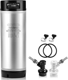 New 5 Gallon Corny Keg, Stainless Steel Beer Keg with Ball Lock Keg Quick Disconnect, Cornelius Keg with Dual Rubber Handle, Portable Draft Beer Keg for Home Brew, 5 Gallon Keg for Party