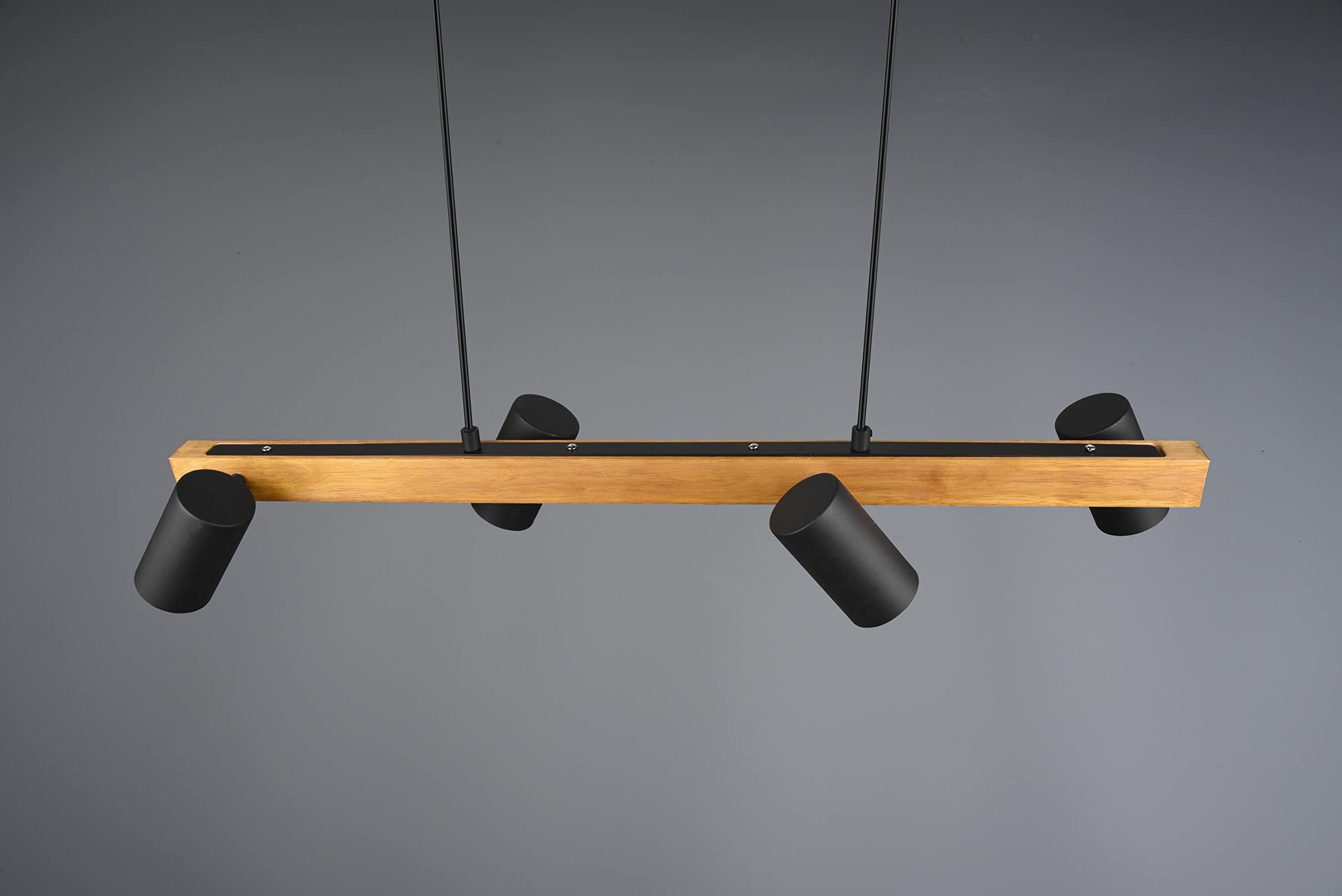 Trio Leuchten Pendelleuchte Marley 312490432, Metall Schwarz matt, Holz, exkl. 4x GU10