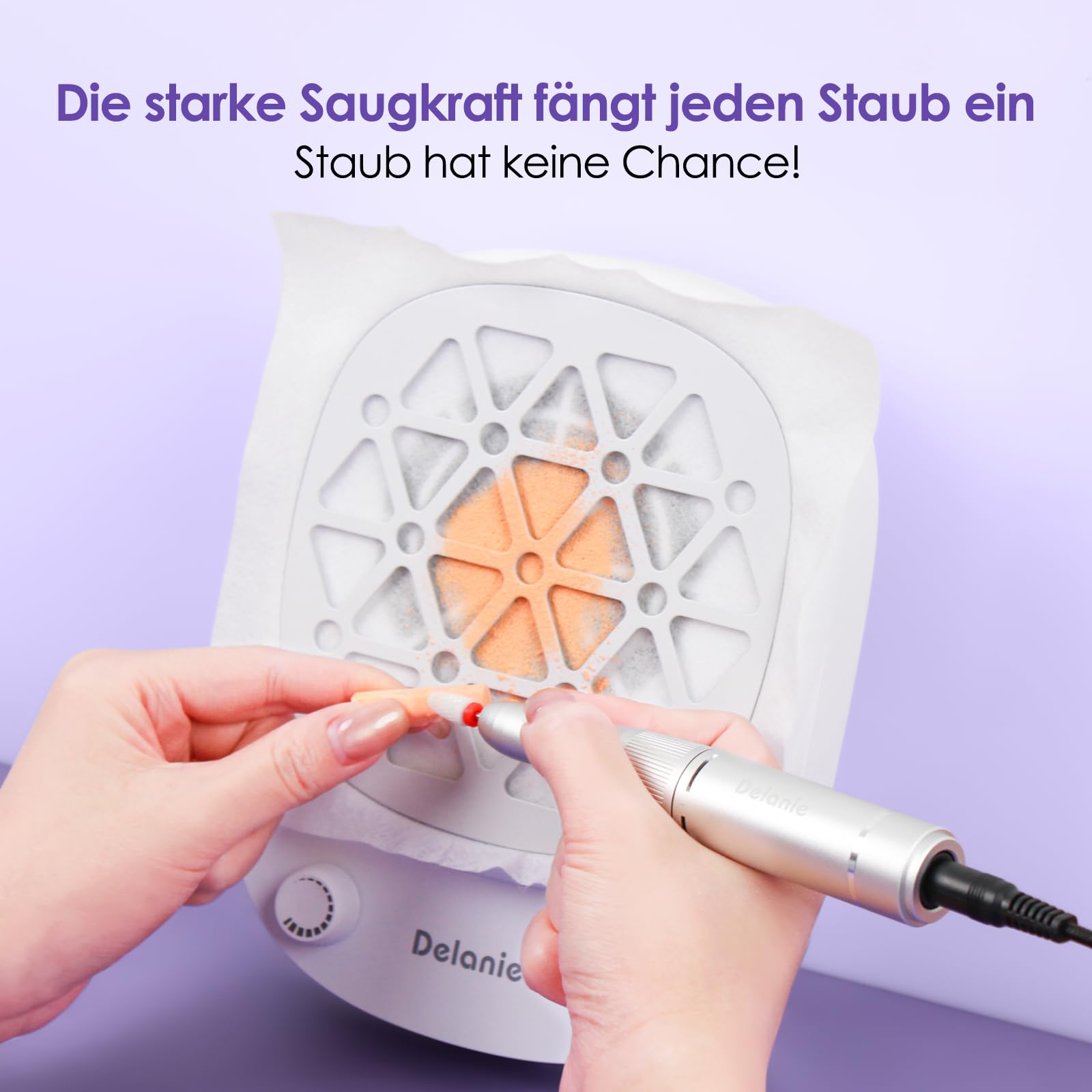Delanie Nagelstaubsauger mit Filter, Wiederaufladbare Staubabsaugung für Nägel, Kabellose Nagel Staubabsaugung mit Akku, Professioneller Absauger für Gelnägel für Maniküre Pediküre Nagelstudio