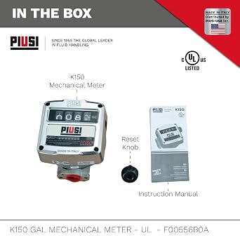 Piusi K150 Mechanical Fuel Flow Meter, 1inch NPT in-Out