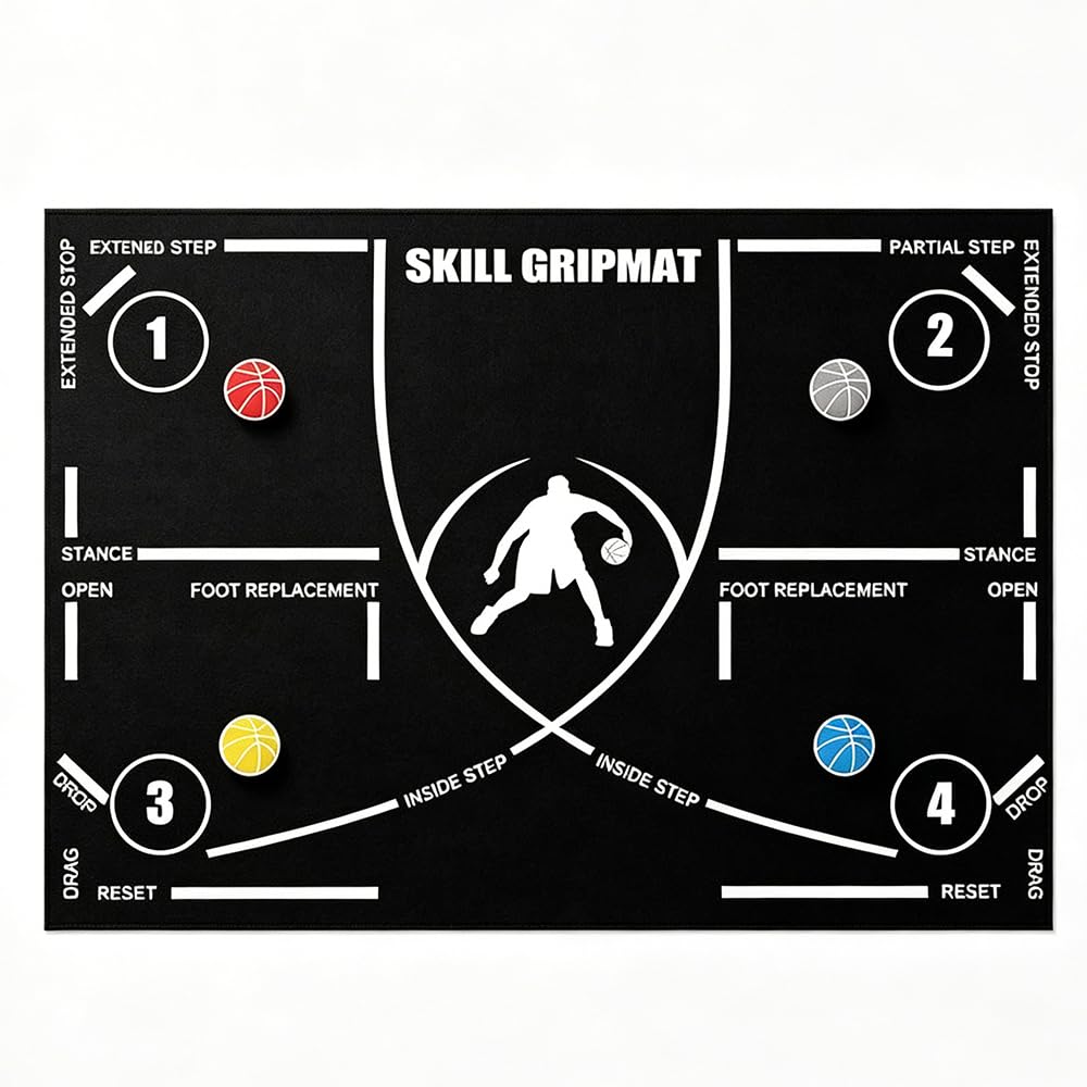 Basketball Fußmatte Trainingsmatte 120×80 cm, Rutschfeste Schritttechnik Matte, Geräuscharm, Leicht & Rollbar, indoor basketball matte für Schritttraining, Dribbling Mattes für Kinder Erwachsene