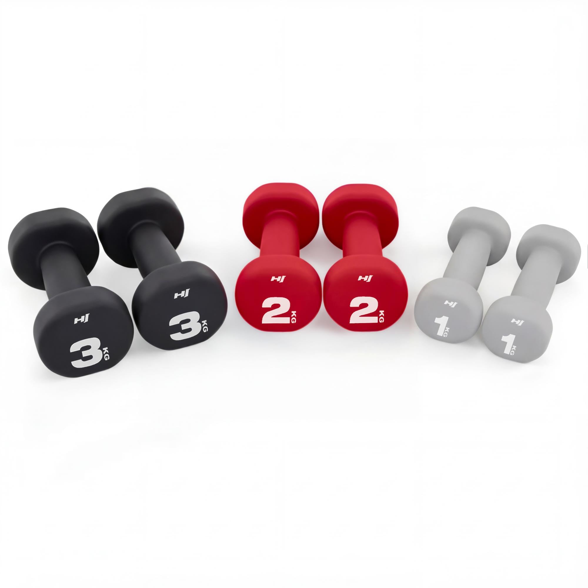 Hop-Sport Hanteln Set, Kurzhanteln 2 x 1 kg, 2 x 2 kg, 2 x 3 kg mit Ständer, Neopren Fitnesshanteln aus Gusseisen, rutschfest für Frauen und Männer, Home Gym, Krafttraining und Pilates