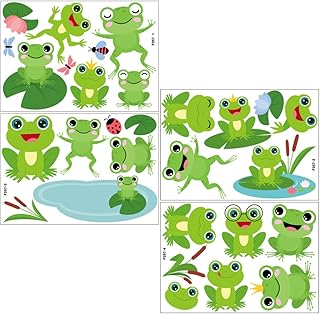 DECHOUS 4 folhas de adesivo de parede de desenho animado sapos decalques de parede de animais adesivos de parede de quarto de berçário mural de arte de parede autoadesivos decalques de parede de primavera para decalque de quarto
