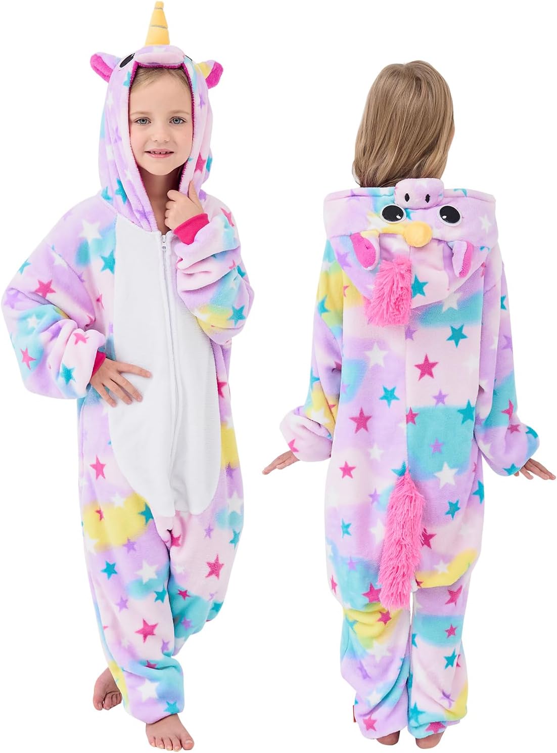 Girls Hooded Unicorn Onesie Pyjamas Pajamas Nightwear Sleepsuit Dress Up Snuggly Warm Fleece Toddler to Teenage