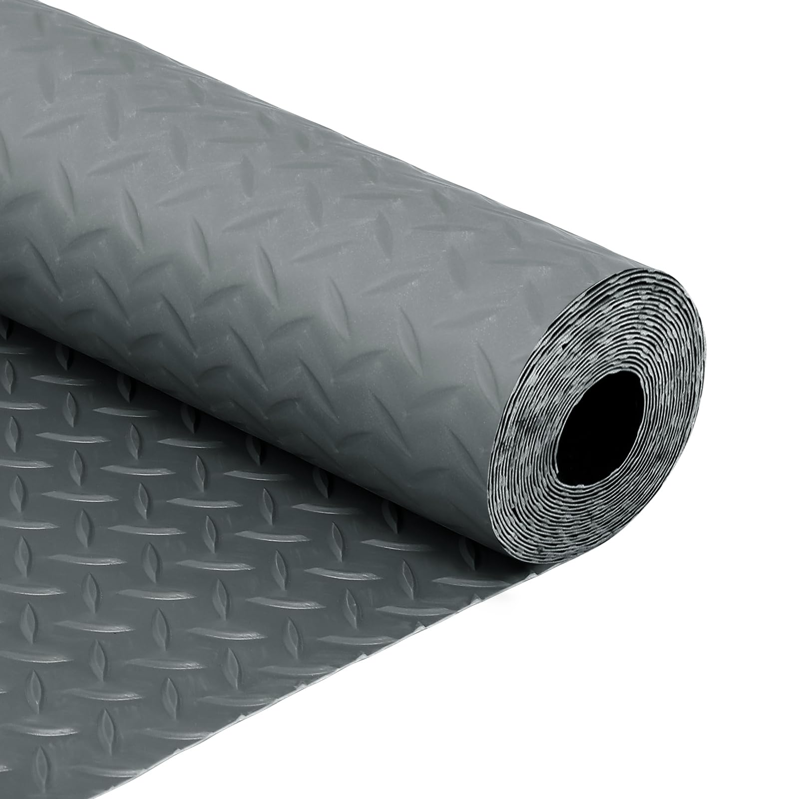 FAHKNS 7.5 X 17 FT Garage Floor Mat, Diamond Plate PVC Flooring Roll Thickened Garage Mats, Heavy Duty Parking Mat Waterproof Non-Slip Floor Protector For Car, Trailer, SUV, Basement, Gym, Shed (Grey)