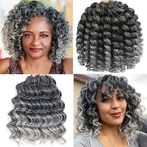 10 Packs Grey Crochet hair Jamaican Bounce Crochet Hair and Gray Ocean Wave Crochet Hair 186 Strands Cover