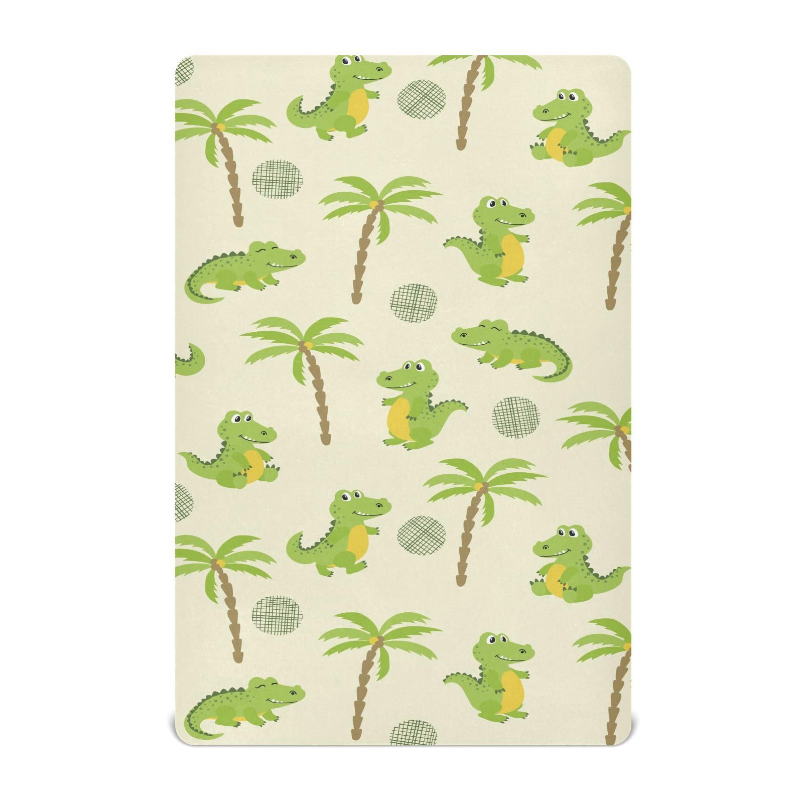 KICPOAY Cartoon Alligators and Palms Fitted Crib Sheets Stretchy Portable Playard Sheets for Baby Toddler, Breathable Soft Mini Crib Mattress 52 x 28 in for Boys and Girls