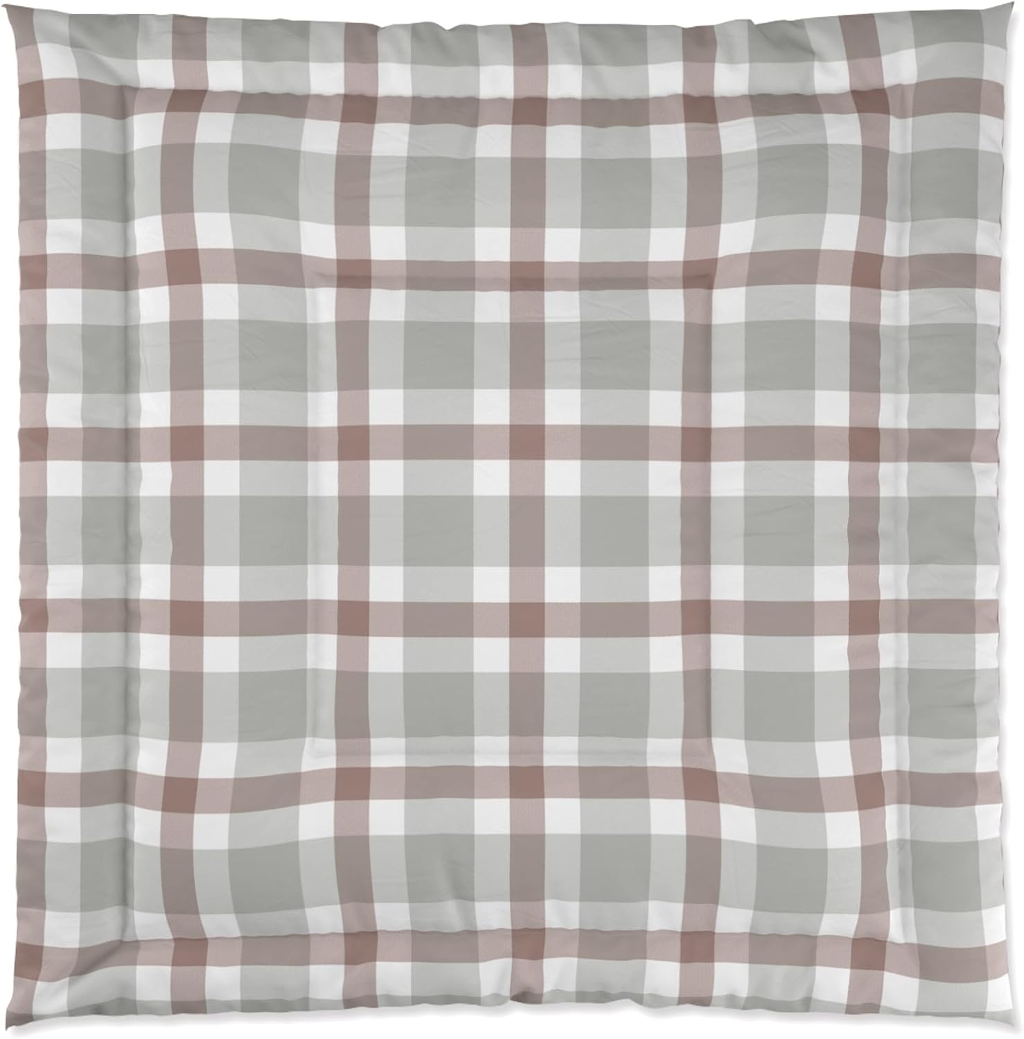 Neutral Plaid Comforter | Beige Brown Gray Buffalo Check Bedding