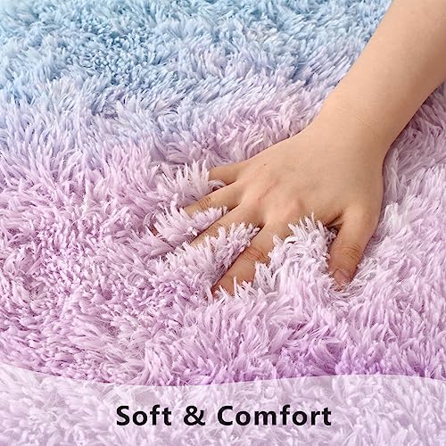 Purple Blue Area Rugs 4x6 Feet Rug for Bedroom Living Room, Cute Indoor Gradient Carpets, Plush Soft Rug for Kids Room, Fluffy Rugs for Girls Boys Nursery Room Home Decor - Image 5