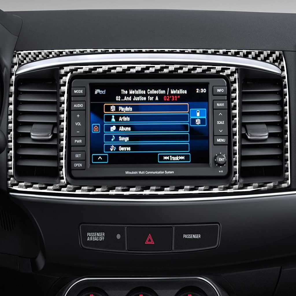 Car Interior Accessories is Decoration Cover Sticker Trim Compatible with Mitsubishi Lancer EVO 2008-2015 (Black Carbon Fiber, Navi System Set (08-15, 3pc))