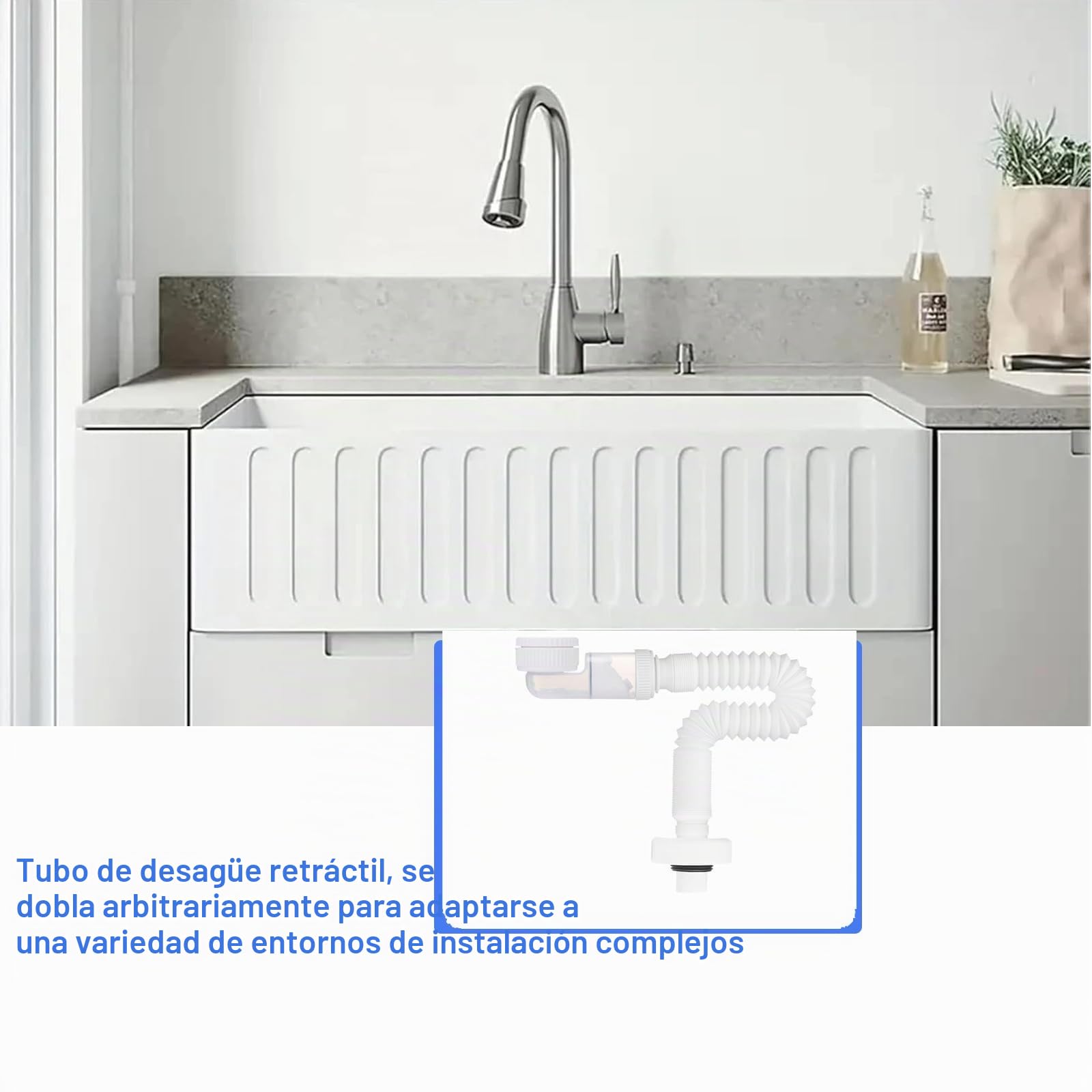 Sifón de 1 1/4 Pulgadas, Manguera de Drenaje Flexible Desagüe Antiolor Fregadero Sifón de Tubo de Reemplazable Sifón Flexible a Prueba de Olores para Baño Y Cocina, Extensible De 380-930mm
