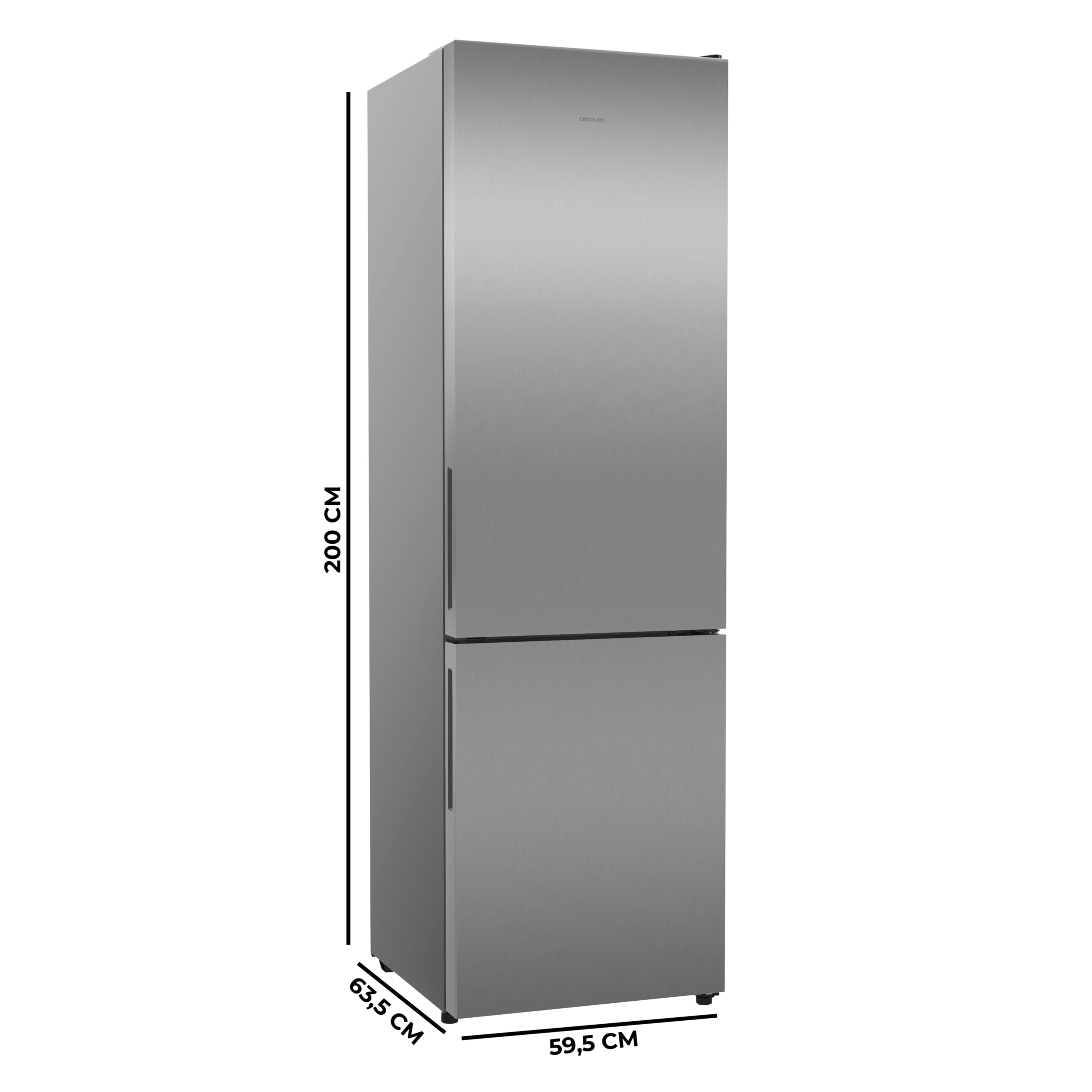 Cecotec Frigorífico Combi 356L Total NoFrost Bolero CoolMarket Combi 356i Inox D. Alto 200cm, Ancho 59,5cm, Fast Freezing, FreshnessFlex HUB, HumidityFlex HUB, Luz LED y Display Interior