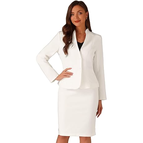 2pc Business Formal Women's Skirt Suit - White Power Suit for Office, Work, Interview