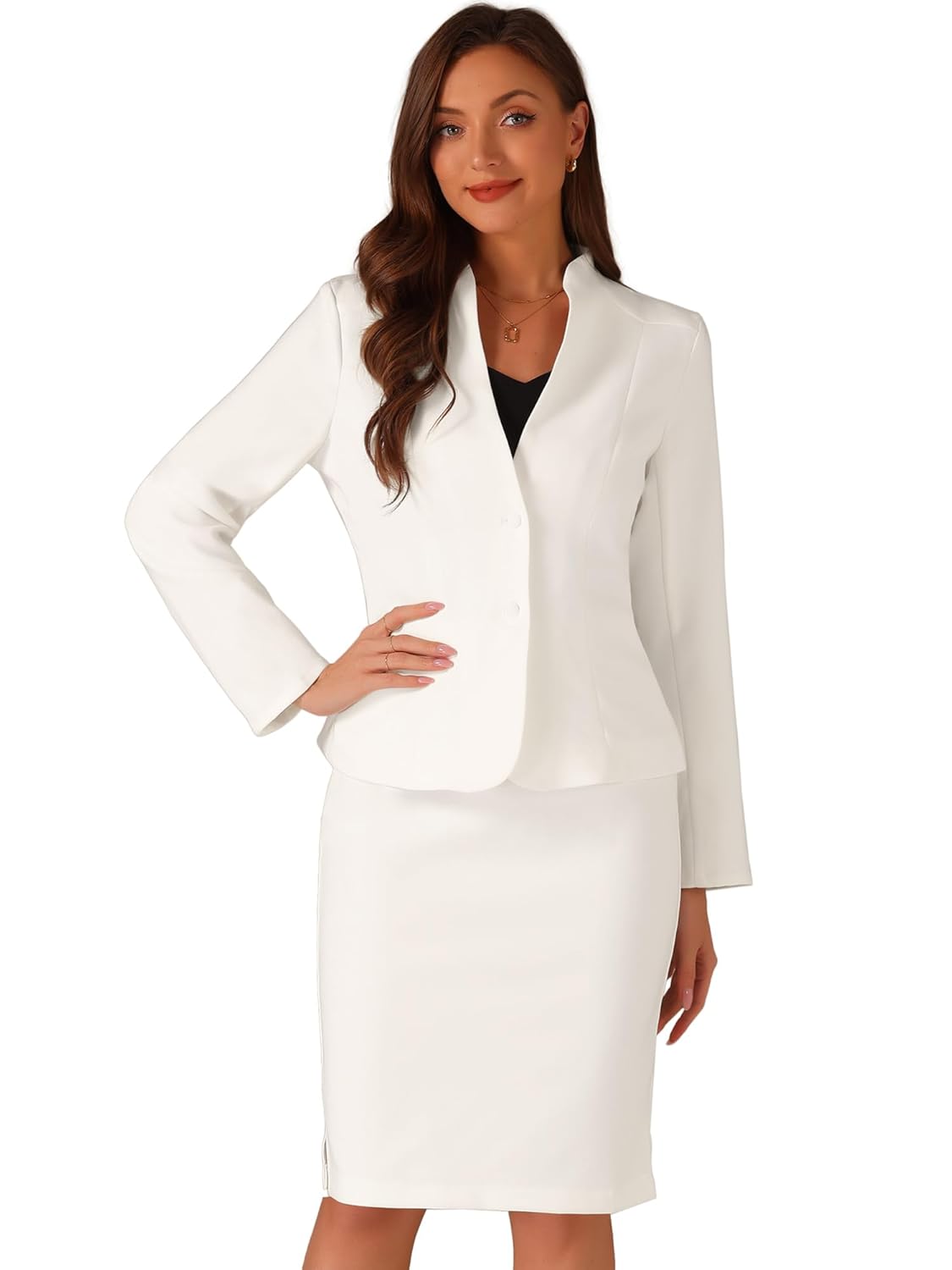 Allegra K Suits 2 Piece Skirt Set for Womens Business Office Outfits Collarless Blazer Pencil Skirts Suit Sets
