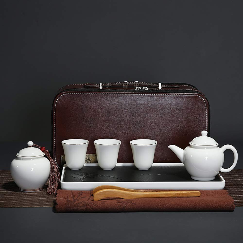 XINGYU Juegos de té Juego de té Simple de cerámica Blanca Fácil de Llevar Juego de Viaje Completo Portátil Una Tetera con 3 Tazas Cocción a Alta Temperatura Durable para el hogar