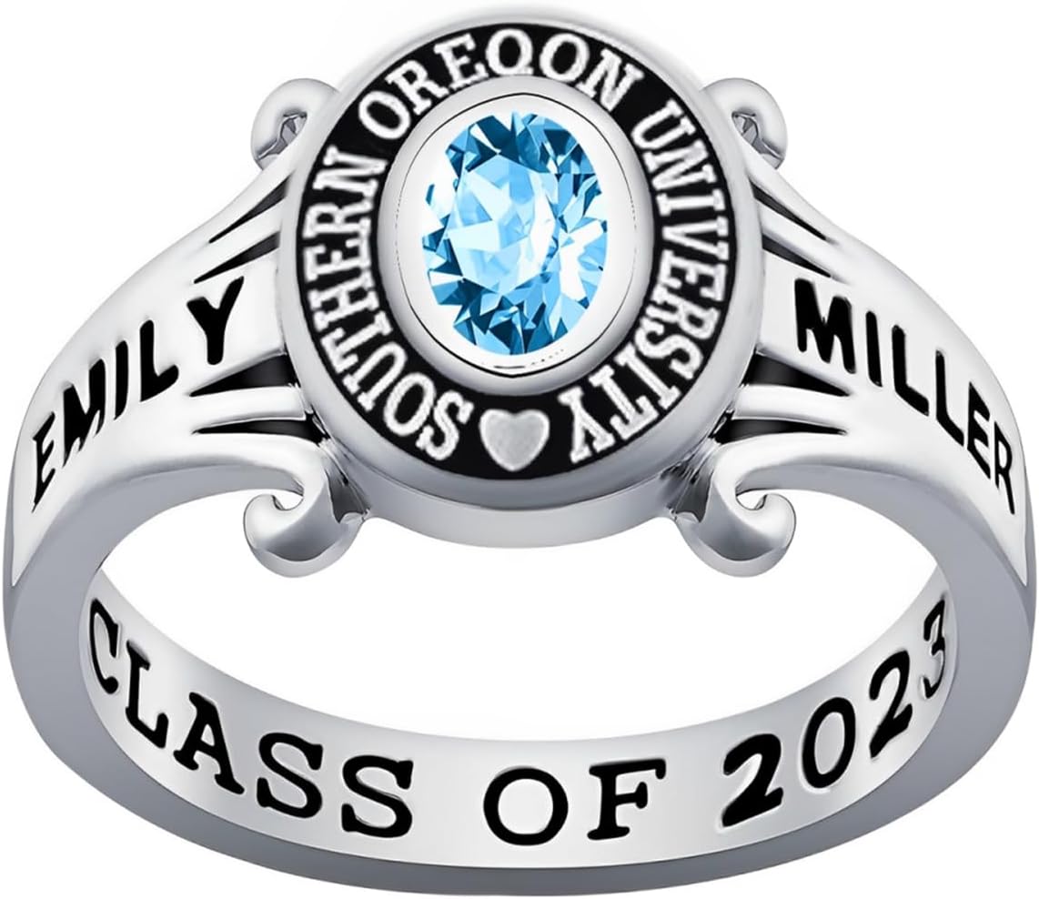 Custom Class Ring 925 Sterling Silver Birthstone Customized Personalized High School College University Women's Class Ring Graduation Gifts