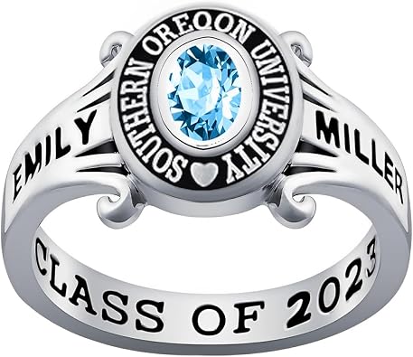 Custom Class Ring 925 Sterling Silver Birthstone Customized Personalized High School College University Womens Class Ring Graduation Gifts