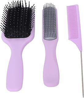 Escova de cabelo desembaraçante, conjunto de pente de cabelo profissional de estilo roxo de alta resistência ao calor escova de cabelo de nove fileiras para homens e mulheres para cabelos longos e grossos (roxo, em caixa)