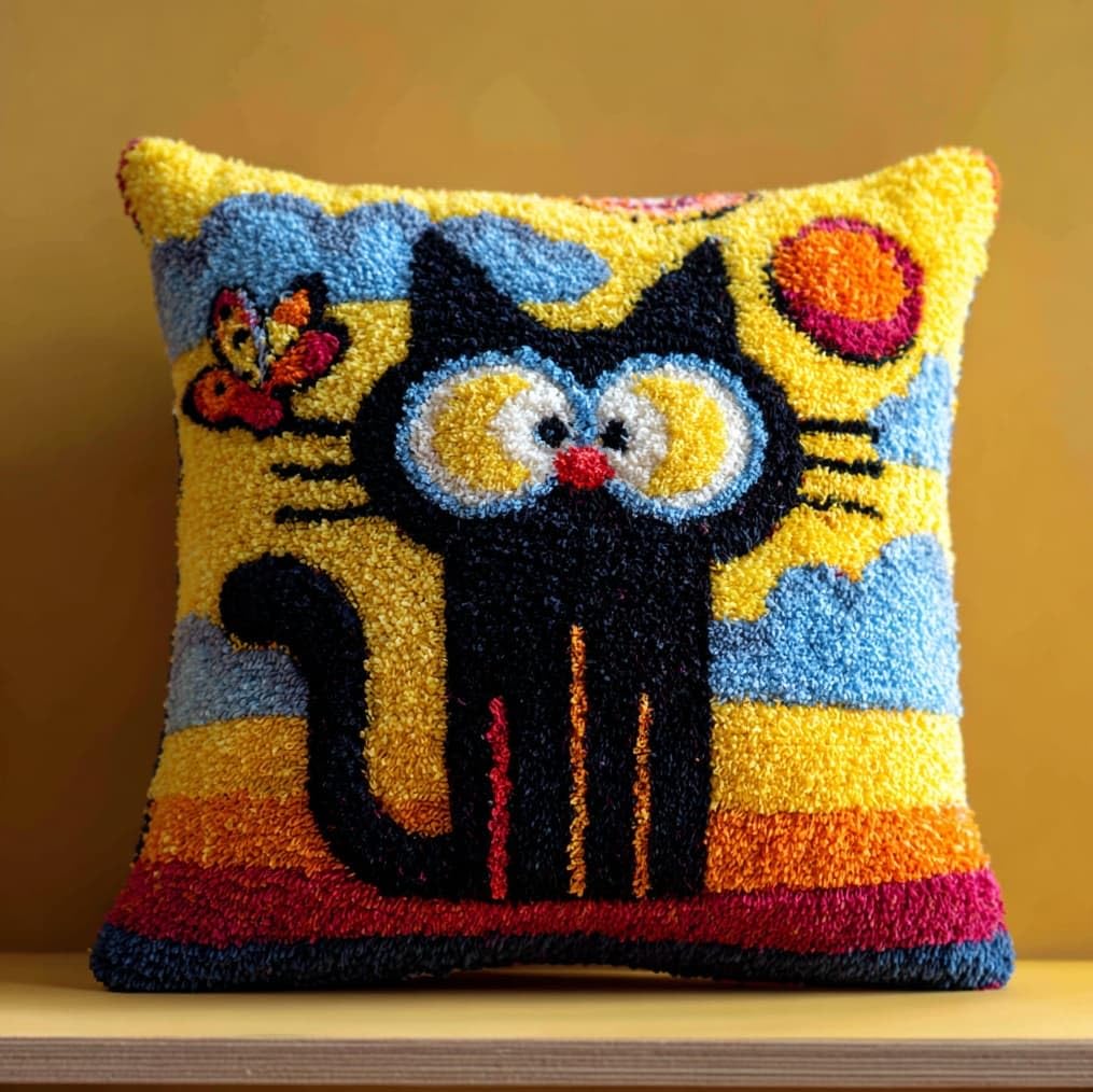 Latch Hook Cushion Kit for Adults & Beginners,Cats and butterflies