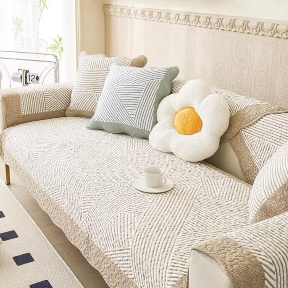 vctops Cotton Quilted Sofa Cover Boho Geometric Pattern Sectional Couch Covers Non Slip Sofa Slipcover Furniture Protector for Dogs Pet Kids, 1 Piece/Not All Set (Type C,35"x94")
