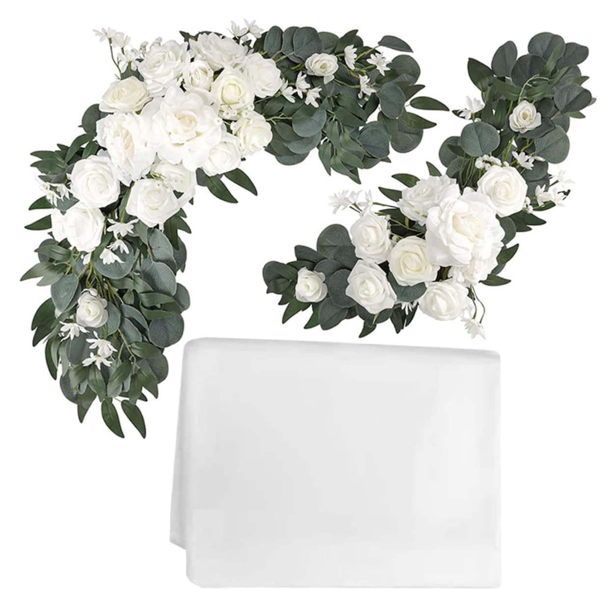 VALICLUD Künstlicher Blumenbogen für Hochzeit, 1 Satz Weiße Kunstblumen | Seidenblüten mit Tüll, Natürlicher Look, für Innenbereich und Tischmitte, Romantische Hochzeitsdeko