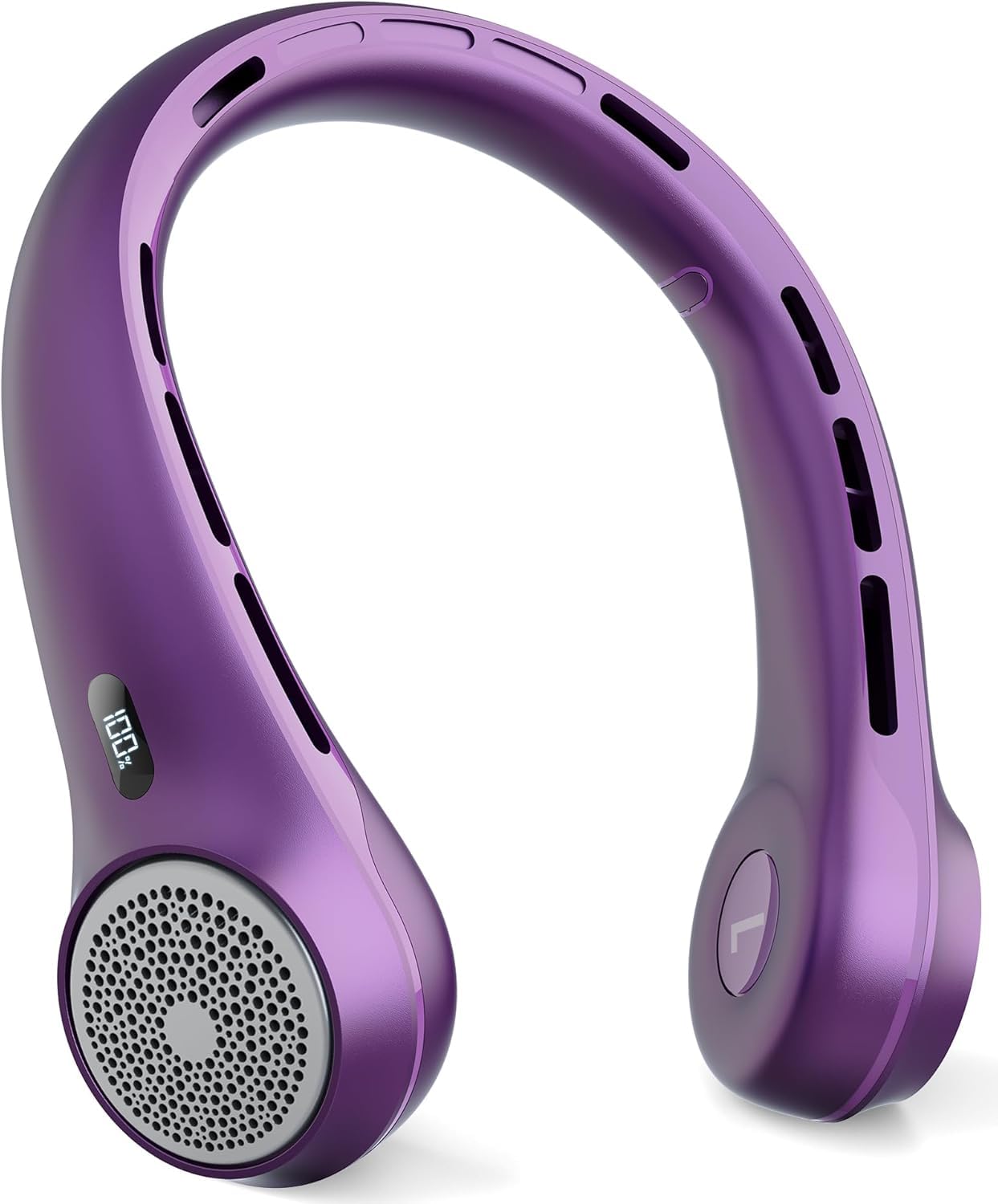 Hssio Neck Fan with 4000mAh Rechargeable Battery & LED Display - 3 Speeds Bladeless 360° Cooling Fan, Quiet Personal Fan, Portable Wearable Air Conditioner for Office, Travel, Home & Outdoor, Purple