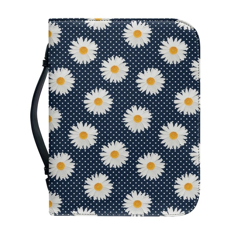 Garronmavis Polka Dots Daisy Bible Covers for Women, Daisies Painting Bible Case with Handle, Floral Art Bible Bag for Church - M — image 1