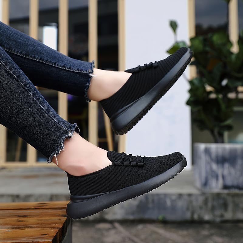 Running Shoes for Women Slip on Casual Walking Tennis Sneakers Non Slip Breathable Lightweight Mesh Workout Gym Hiking Sports Trainers All_Black Size US 8.5 - Image 2