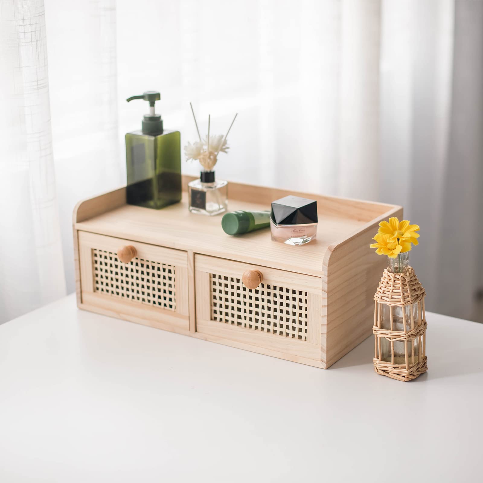 GYASVWU Minischublade aus Bambus, arbeitsnische/küche/Schlafzimmer Nicht zusammenbauen, Nicht zusammenbauen (2 schubladen mit regalen)