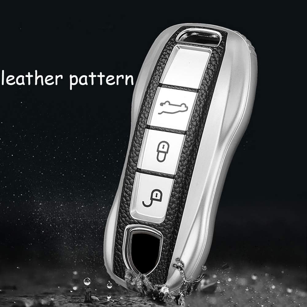 ontto Stylish Key Fob Cover for Porsche 2020 2021 Key Case Soft TPU Key Shell with Keychain for Panamera Cayenne Macan 2019 2020 Remote Keyless Pink