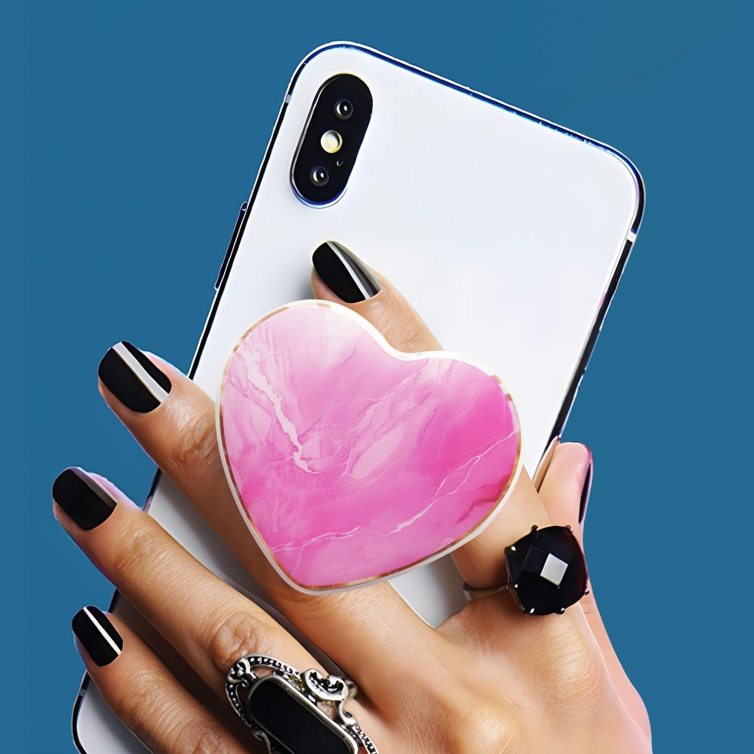 Heart - Shaped Pink Marble Phone Grip – Compatible with Kindle, iPhone, iPad & Android – Cute Aesthetic Hands-Free Accessory - Finger Stand & Holder for Women & Girls image 2