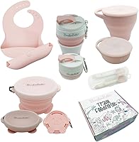 Vista 8 de Juego de alimentación para bebés, suministros de alimentación plegables para viajes, cuenco de silicona de grado alimenticio, plato para bebé