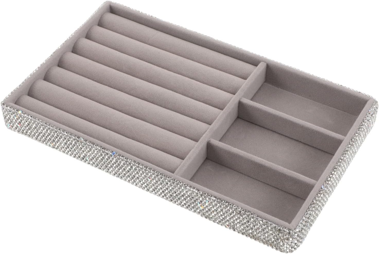 YARNOW Rhinestone Jewelry Tray with Compartments for Rings and Bracelets