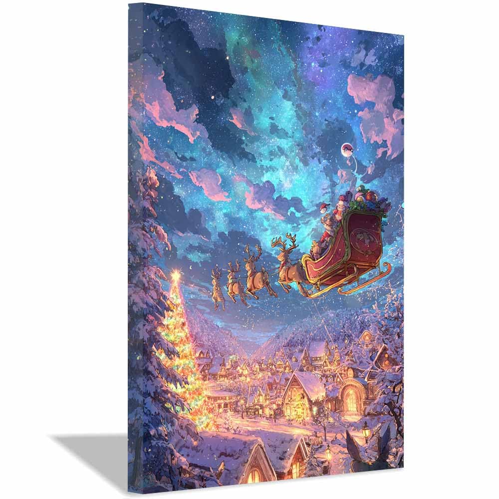 DMZPKZB Quadro natalizio jego tkanina Święty Mikołaj Quadro natalizio daje sztukę, plakat na materiał, soggiorno, bufio, camera da letto, bagno, studio (fioletowy169-60x90cm oprawione
