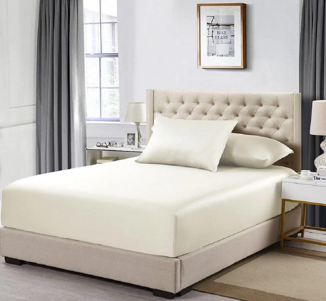 Percale Fitted Sheet, Extra Deep Pocket (22 Inches) Queen Size Fitted Sheet Only, Solid Grey